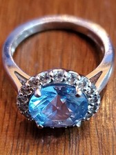 Swiss Blue Topaz and Cubic Zirconia Sterling Silver Ring Size 9
