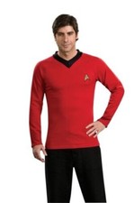 Mens Star Trek Scotty Classic Red Shirt Sci Fi Fancy Dress Costume