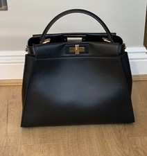 New Fendi Iconic Medium Peekaboo Bag In Black Nappa  Calfskin Leather
