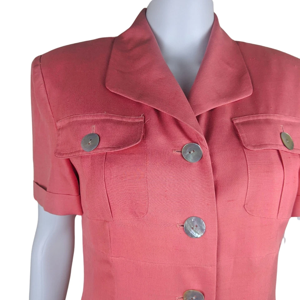 Синтия Хоуи средний размер 8 винтажный коралловый розовый 100% шелк макси платье на пуговицах - Изображение 3 из 4