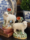Fine Scarce XL 19C English Staffordshire Mantle Lamb Sheep Spill Vase Pair 7.4” — photo 9