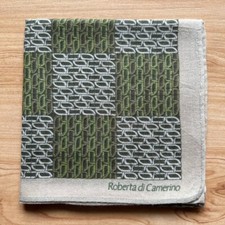 VINTAGE HANDKERCHIEF MEN'S GREEN GEOMETRIC PLAIN POCKET SQUARE COTTON 18" B0299