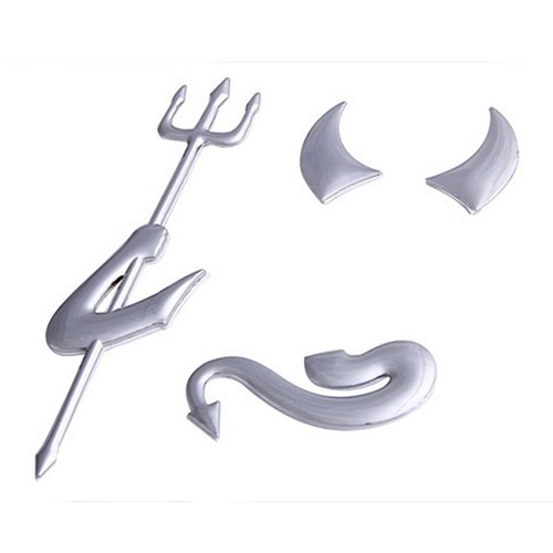 3D Fork Devil Demon Logo Silver Car Rear Trunk Emblem Decal Sticker Accessories - Picture 6 of 9