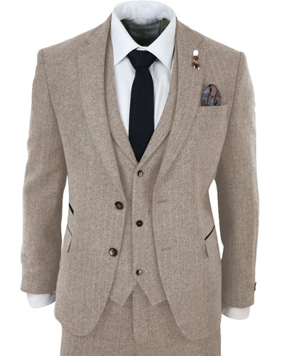 Mens 3Pcs Suit Tweed Wool Herringbone Tuxedo Suits Blazer Vest Pants 42r 44r 46r - Picture 4 of 22