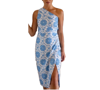 one shoulder long dress medallion print Hermoza Charlotte Midi Dress