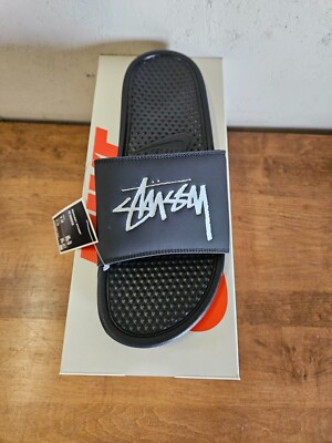 Stussy x Nike Benassi Off Noir Slides Black Brand New Men's