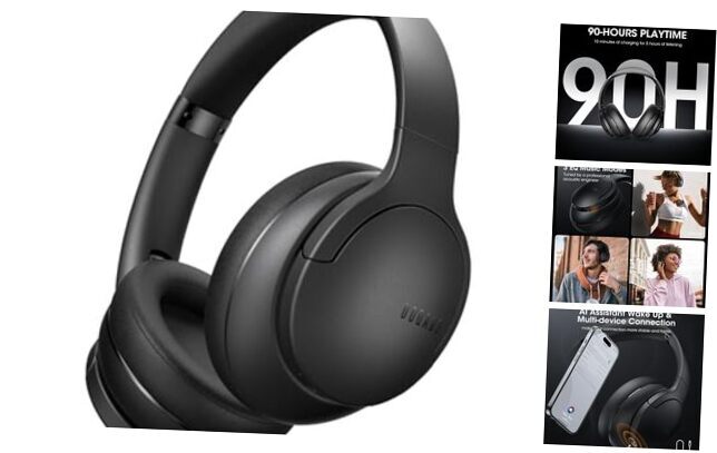 Upgrade Bluetooth Headphones Over Ear,90H Playtime Bluetooth 5.3 Black
