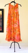 Vintage Vanity Fair Nightgown  Semi Sheer Groovy Orange Flowy Estate Size M