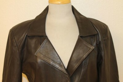WOMENS VINTAGE UMBER BROWN LEATHER PEA COAT/JACKET SZ XL | eBay