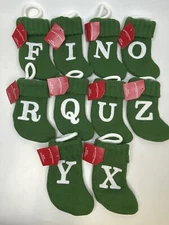 Wondershop Initial Monogram Knit Mini Stocking 7" Xmas Green Q,U,X,Y