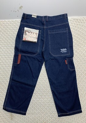 Vtg 90s Solo Semore Cargo Jeans Men's 40x31 Wide Baggy Skater Blue