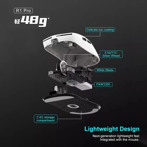 Dragonfly R1 E-sports Mouse PAW3395 Lightweight Ergonomic 2.4G Wireless Mouse