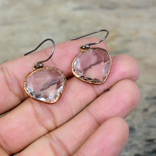 Gift For Women Electroformed Drop/Dangle Earrings Copper White Topaz 1.38" - Video 1 of 1