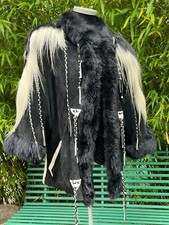 Real Suede Sheepskin Coat With Goat Fur Epaulettes Native American Style Large