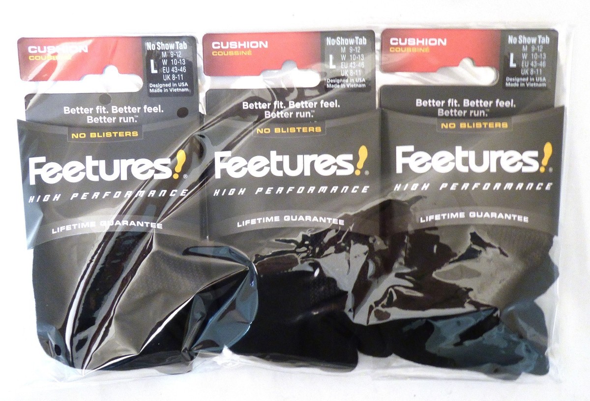 3 Pairs Feetures High Performance Socks Cushion No Show Tab Large