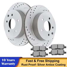 Rear Drilled Brake Rotors Discs Ceramic Pads Fit 2014-2017 Nissan Rogue Brakes