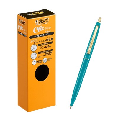 Bic japan Ballpoint Pen Click Gold 0.5 Oil-based Black Teal Green Shaft 12 Piece