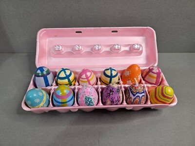 1 dozen Assortment of Decorative Eggs (3 wax candles & 9 Wooden) some w/cracks