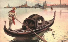La Gondola Canal Waterfront Boating Venice Italy Artwork Vintage Postcard 1910s