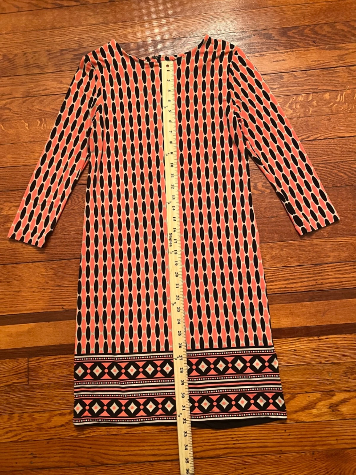 Abito donna Michael Kors arancione nero e arancione manica 3 4 a tubino taglia XS.