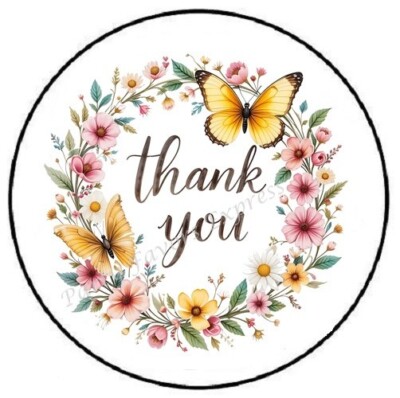 THANK YOU FLORAL WREATH ENVELOPE SEALS LABELS STICKERS PARTY FAVORS | eBay