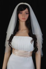 Bridal Veil Ivory 2 Tier Elbow Length Beaded Edge Trimmed with Clear Seed Beads