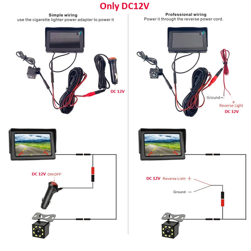 Car 4.3" Monitor AHD Rear View Reverse Backup Camera Kit w/ Cigarette Lighter - Image 2 of 4