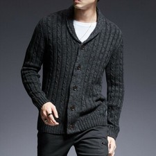 Mens Knitted Cardigan Sweater Outwear Cotton Long Sleeve Button Tops Autumn
