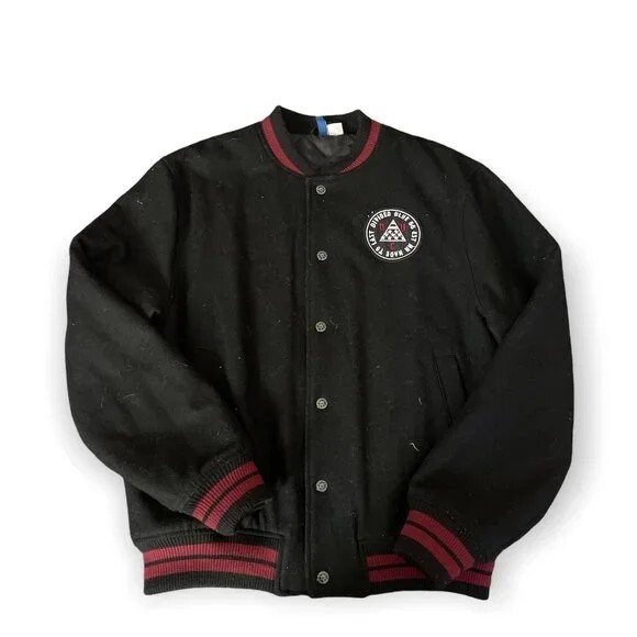 H&M Varsity Bomber Jacket (black + Burgundy) Men Size… Gem