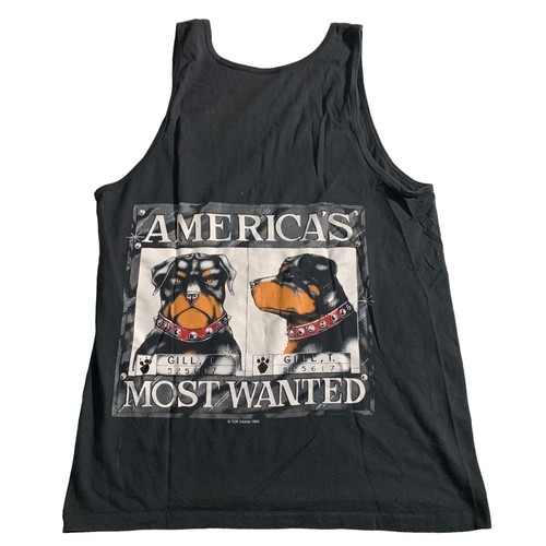 Vintage Top Dawg Tank Top Mens Medium Black America’s Most Wanted Rottweiler - Picture 2 of 7