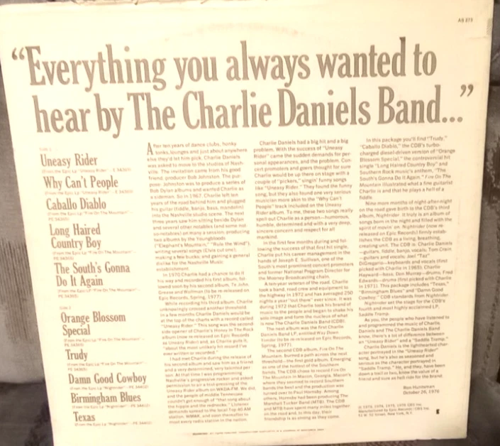 ROCK LP, CHARLIE DANIELS,	EVERYTHING YOU ALWAYS WANTED TO , VG+, Spin Cleaned !! Foto 3 de 3