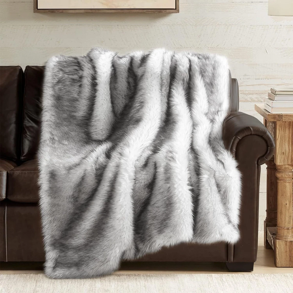 Hyde Lane Long Pile Faux Fur Throw Blanket Luxury Fluffy Wolf
