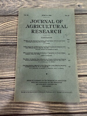 Vintage Journal Of Agricultural Research June 15 1940 Vol. 60 No. 12