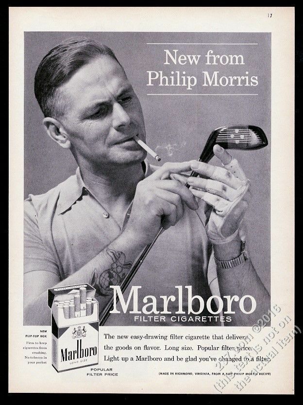 1955 Marlboro Man 1st year golfer golf club photo Marlboro Cigarettes print  ad