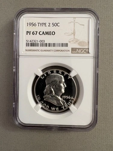 1956 Type 2 Proof Franklin Half NGC PF 67 CAMEO (Total Mintage) 669,384.