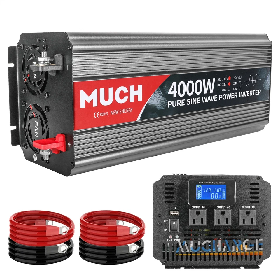 3000/4000W Pure Sine Wave Power Inverters LCD DC 12V to AC 110V RV Camp Outdoor - Image 4 of 4