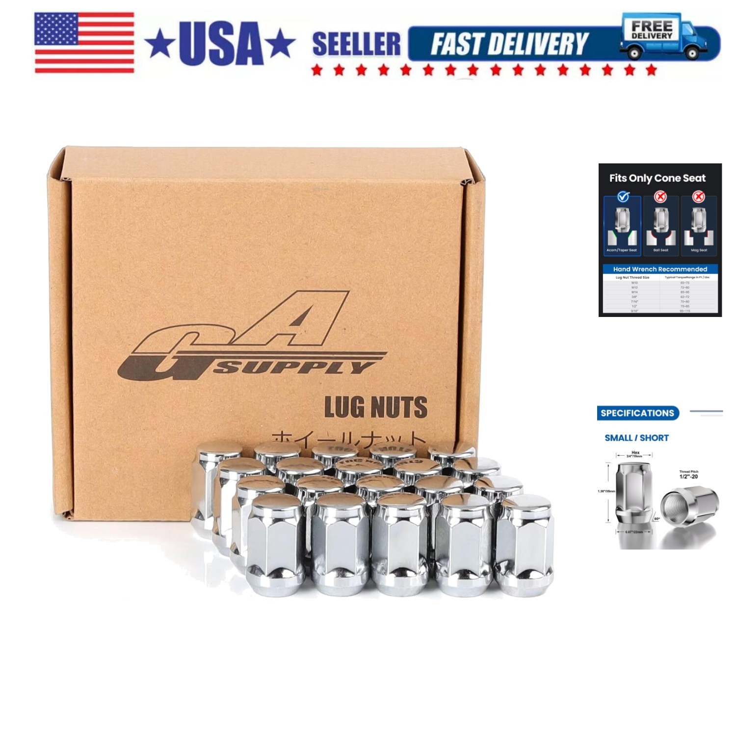 1/2x20 Lug Nuts 20pcs, Chrome 1/2''-20 Closed End Bulge Acorn Lug Nuts, 1.38"...