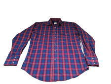 Wrangler Shirt Mens Medium Blue Plaid Pearl Snap Western Cowboy Rodeo Ranch VTG