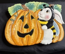 Fitz And Floyd Halloween Bunny Blooms Canape Plate