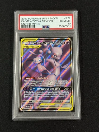 💎 2019 POKEMON SUN & MOON UNIFIED MINDS #222 FULL ART MEWTWO & MEW GX PSA 10 💎