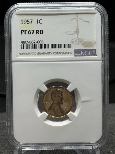 1957 NGC PF67 RD RED PROOF LINCOLN WHEAT PENNY 1C ONE CENT WHITE LABEL