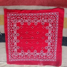 Vintage Red Bandana 100 Cotton Made In USA RN 14193 Geometric Pattern Square
