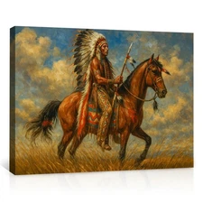 Native American Warrior on Horse Canvas Wall Art Poster Print Artwork Decor