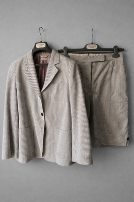 Thom Browne Womens Seersucker Cotton Sack Jacket & Shorts Size 40