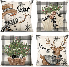 Christmas Decorations - Christmas Pillow Covers 18x18 Set of 4, Holiday Christma