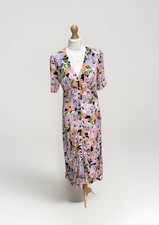 Nobody's Child Midi Dress Womens Size UK 12 Lilac Apricot Floral V Neck Button