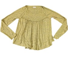 True Craft Womens Babydoll Flowy Yellow Grey Marl Knit Long Sleeve Top Size M