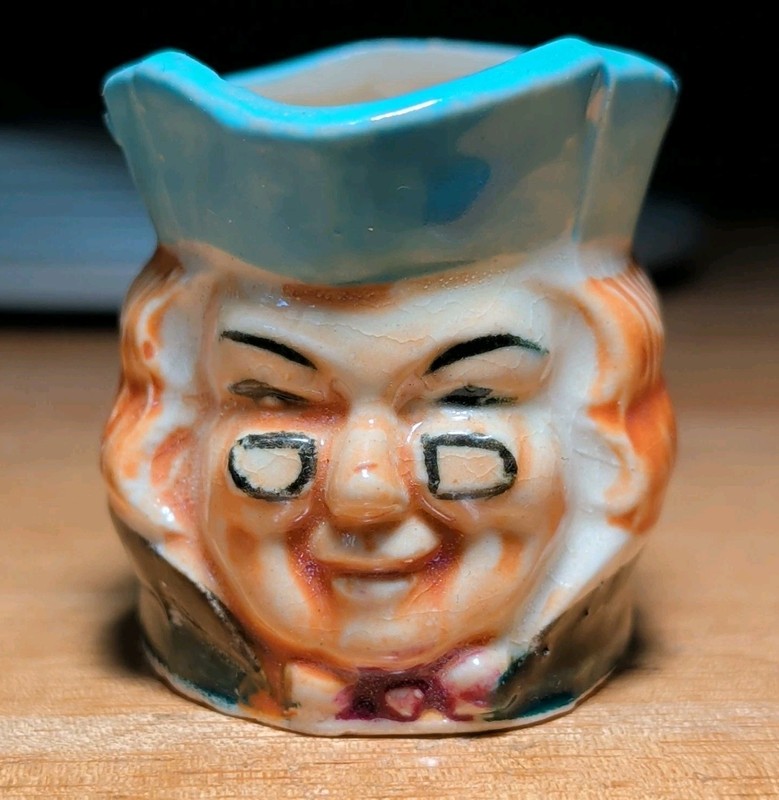 Vintage Made In Japan 10 Cent Toby Style Porcelain Miniature Mug Cup Shot Glass 