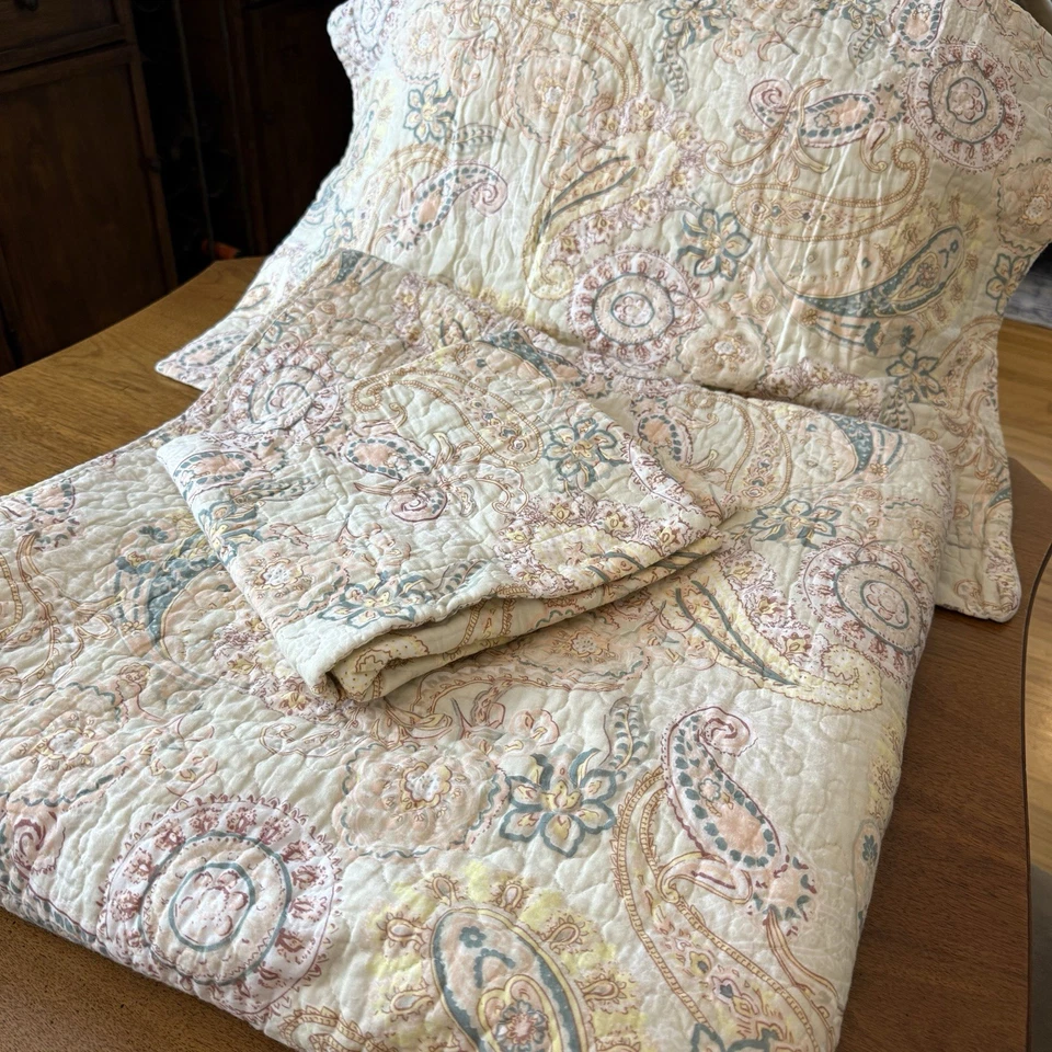 Juego de edredón y 2 farsas florales cachemira crema reina 92x90 100 % algodón OKEO-Tex 3 piezas Foto 2 de 4