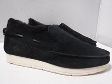 GA2 SPERRY Moc-Sider Black Leather Upper Faux Fur Slipper Loafers Men's Size 9.5